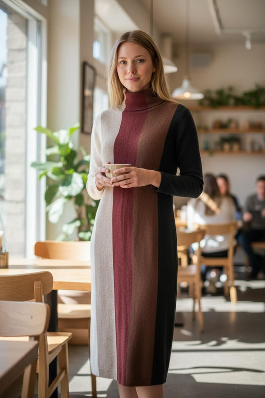 Colorblock Turtleneck Knit Dress