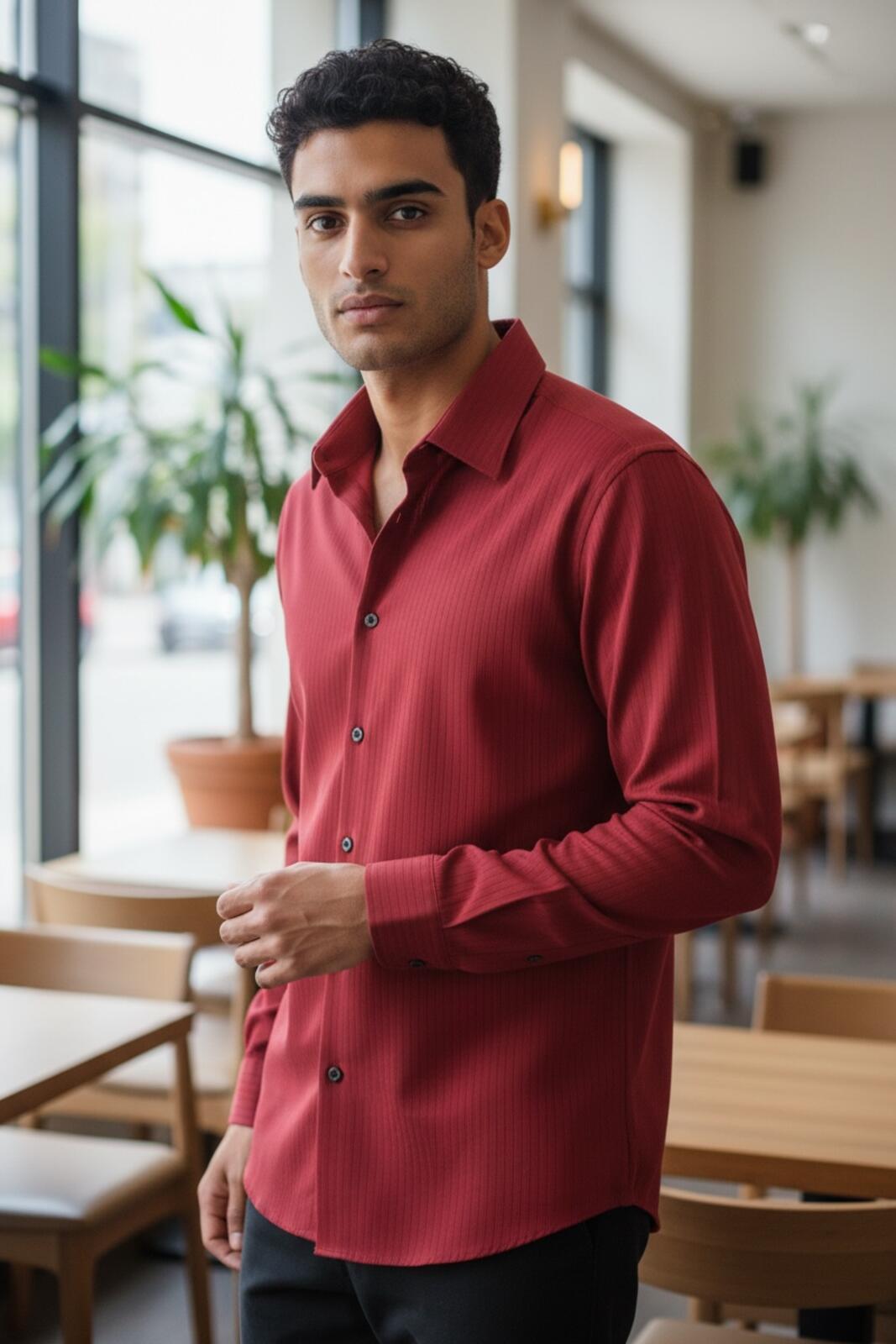 Van Heuson_STUDIO Red Long Sleeve Button-Up Shirt