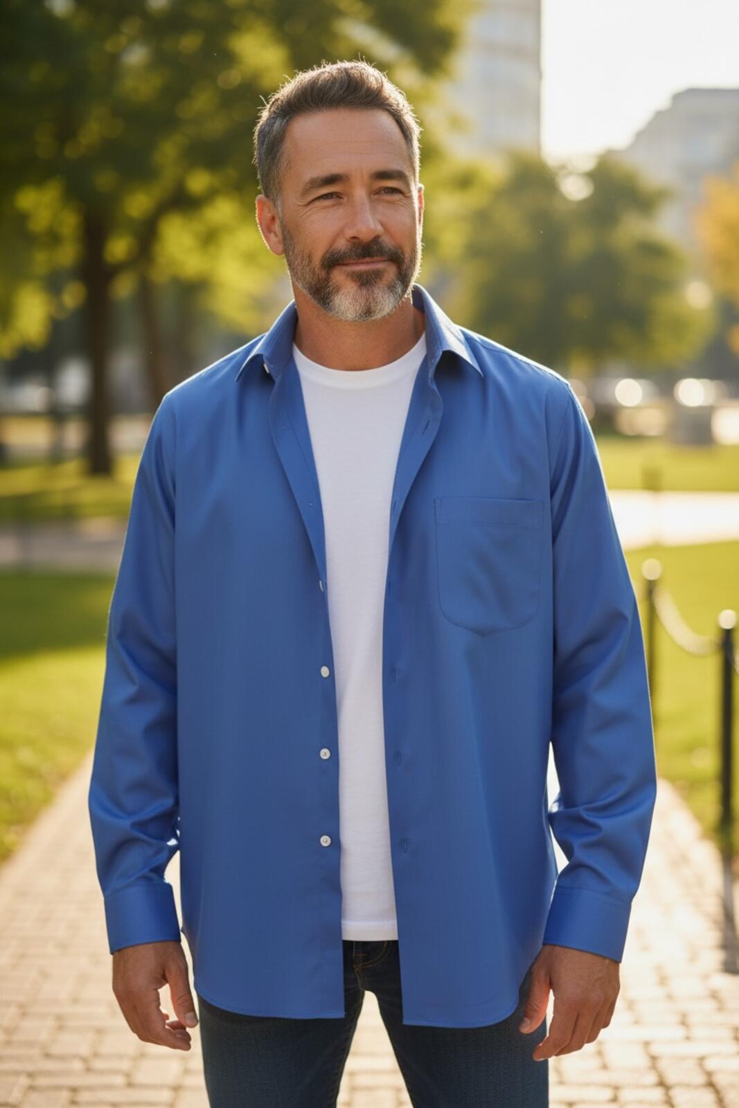 Van Heusen Men's Classic Blue Button-Up Dress Shirt