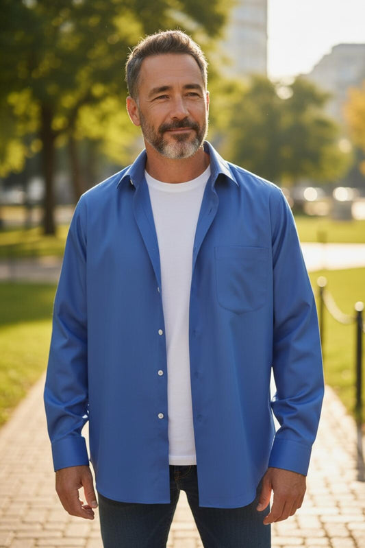 Van Heusen Men's Classic Blue Button-Up Dress Shirt