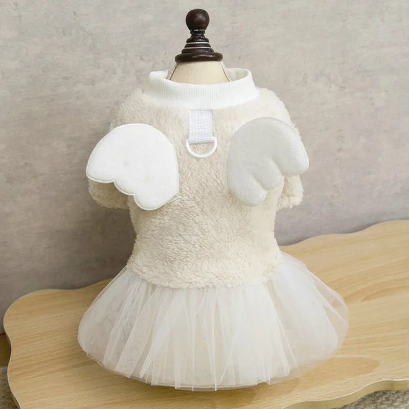 Pet Winter Clothes Rose Beige Dress Long Sleeve Plush Hoodies White Tulle Skirt Dog Clothes Puppy Dresses For Small Dogs Chiwawa