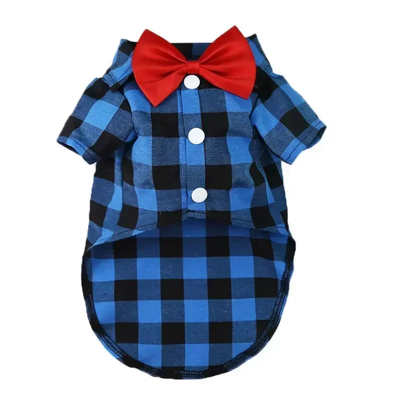 Pet Clothes Dogs Plaid Striped Shirt Suit Wedding Dress Puppy Coat Teddy Bear Pomeranian Vest Small-Medium Dog Cat Pet Costume