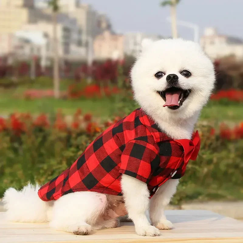 Pet Clothes Dogs Plaid Striped Shirt Suit Wedding Dress Puppy Coat Teddy Bear Pomeranian Vest Small-Medium Dog Cat Pet Costume