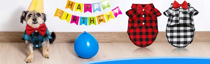 Pet Clothes Dogs Plaid Striped Shirt Suit Wedding Dress Puppy Coat Teddy Bear Pomeranian Vest Small-Medium Dog Cat Pet Costume