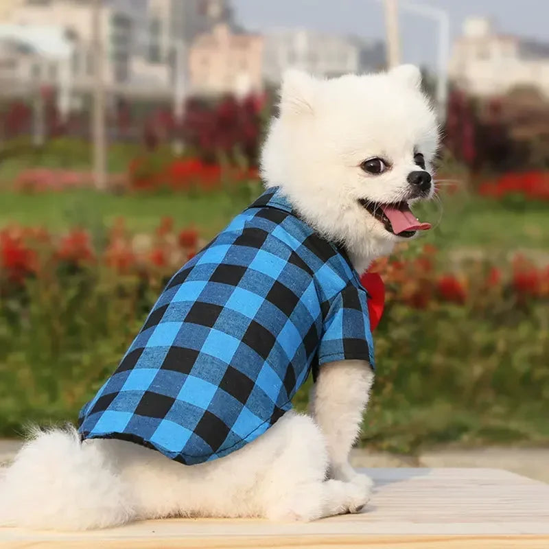 Pet Clothes Dogs Plaid Striped Shirt Suit Wedding Dress Puppy Coat Teddy Bear Pomeranian Vest Small-Medium Dog Cat Pet Costume
