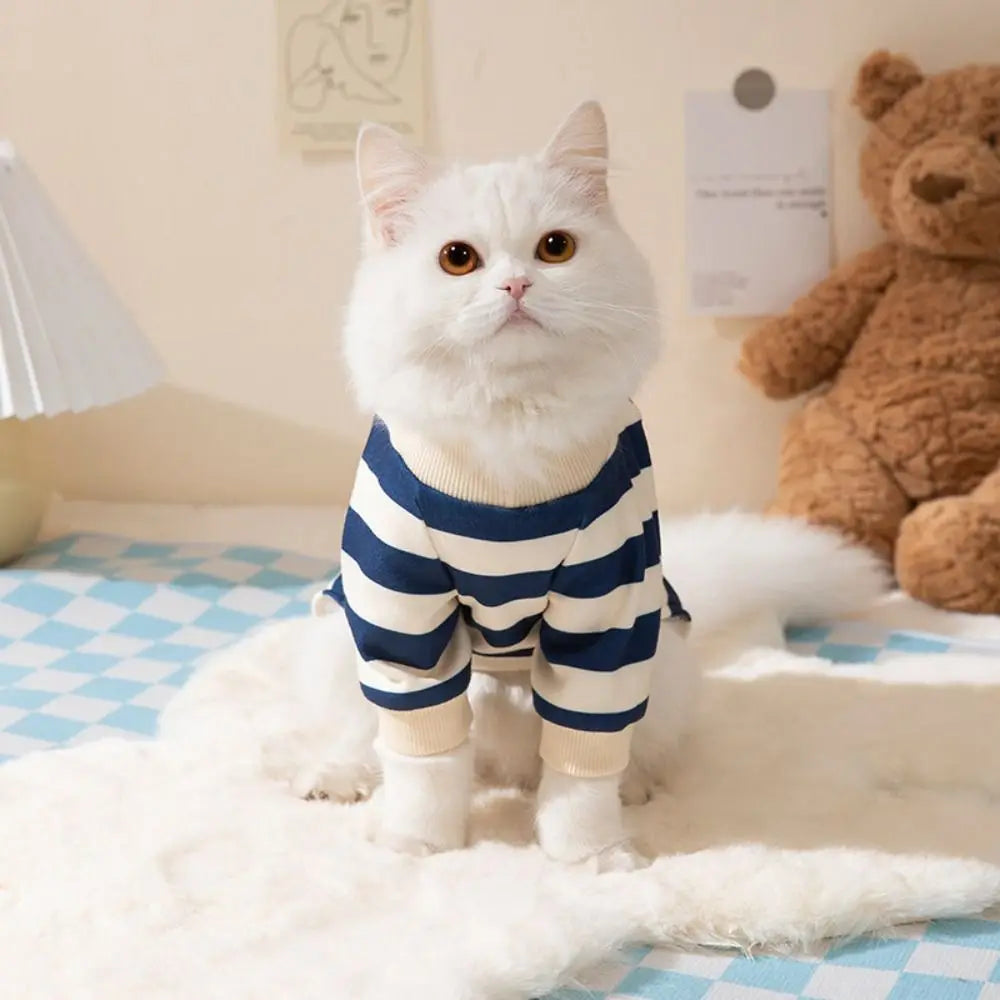 Cartoon Pattern Kawaii Pet Clothes Keep Warm Striped Pajamas Winter Puppy Clothes Animal Clothing Cotton Dog Jumpsuits