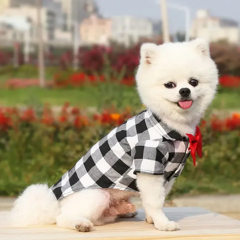Pet Clothes Dogs Plaid Striped Shirt Suit Wedding Dress Puppy Coat Teddy Bear Pomeranian Vest Small-Medium Dog Cat Pet Costume