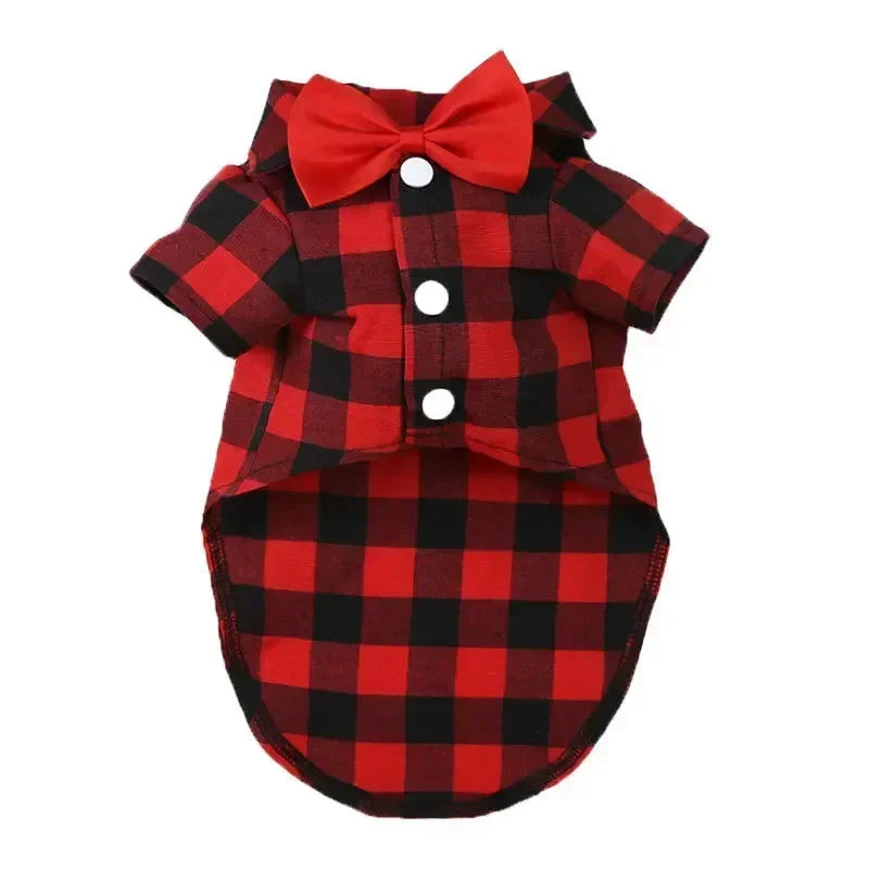 Pet Clothes Dogs Plaid Striped Shirt Suit Wedding Dress Puppy Coat Teddy Bear Pomeranian Vest Small-Medium Dog Cat Pet Costume