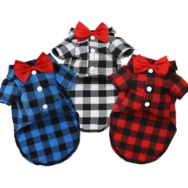 Pet Clothes Dogs Plaid Striped Shirt Suit Wedding Dress Puppy Coat Teddy Bear Pomeranian Vest Small-Medium Dog Cat Pet Costume