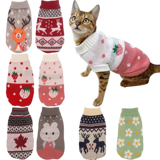 Pet Clothes for Small Medium Dogs Christmas Knitte Dog Sweater Winter Warm Cat Sweater Corgi Teddy Coat Pet New Year Supplies