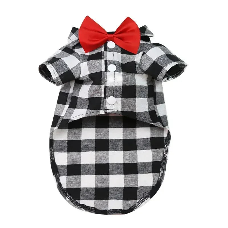 Pet Clothes Dogs Plaid Striped Shirt Suit Wedding Dress Puppy Coat Teddy Bear Pomeranian Vest Small-Medium Dog Cat Pet Costume