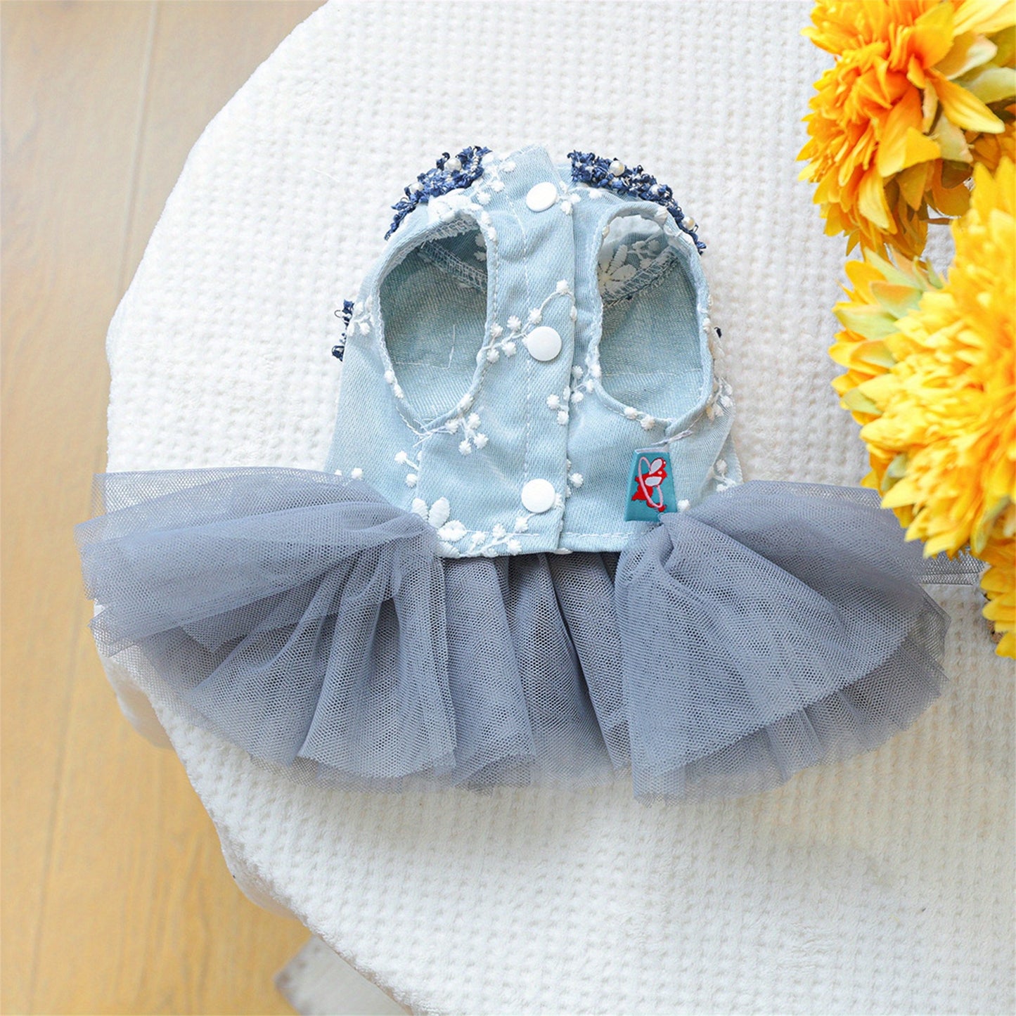 Dog Dress Pearl Bow Puppy Girl Tulle Dress Cat Princess Costume Pet Clothes for Small Dogs Cats