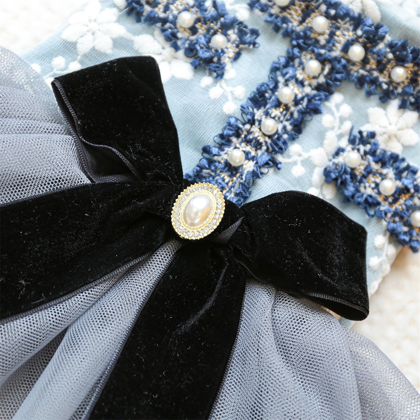 Dog Dress Pearl Bow Puppy Girl Tulle Dress Cat Princess Costume Pet Clothes for Small Dogs Cats