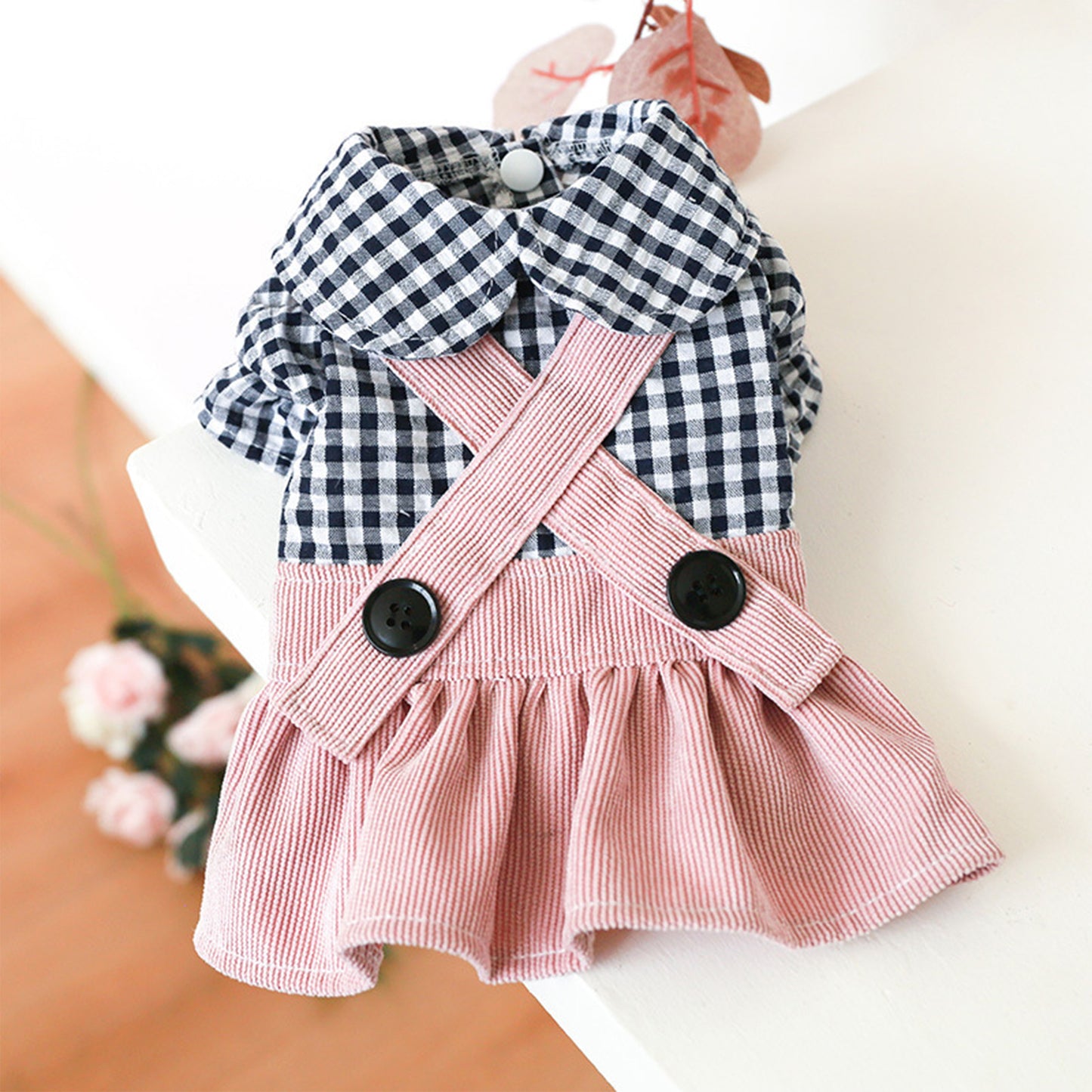 Dog Plaid Dress 2 Legs Covered Puppy Girl Suspender Dress Pet Clothes for Small Dogs Cats