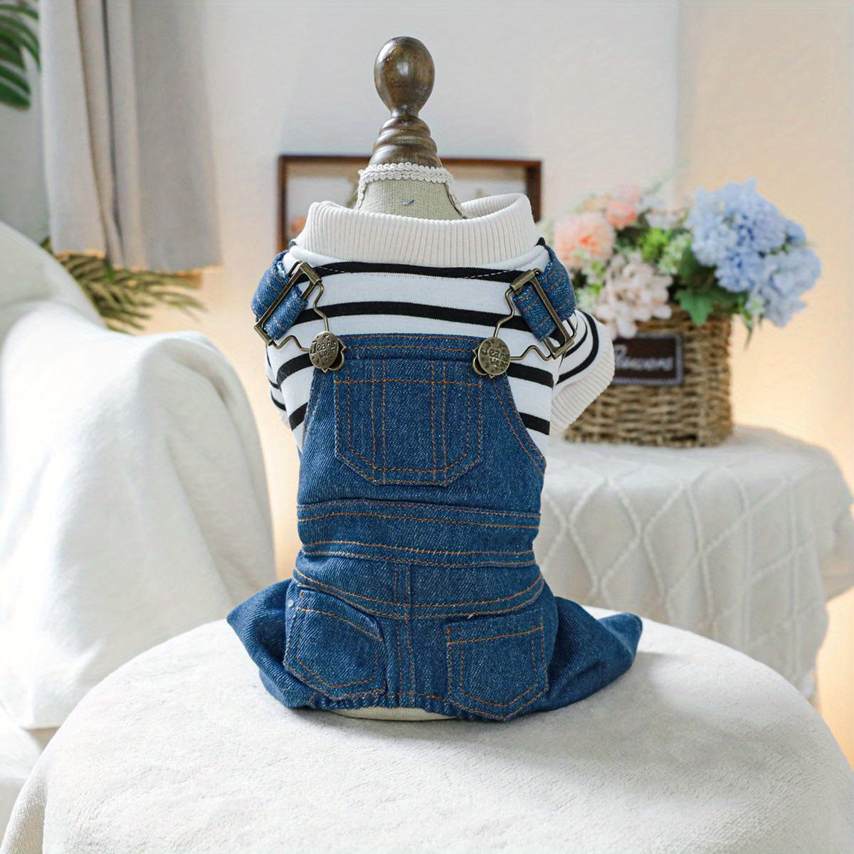 Striped Classic Jeans Pet Clothes Dog Clothes Small Dog Autumn and Winter Warm and Comfortable