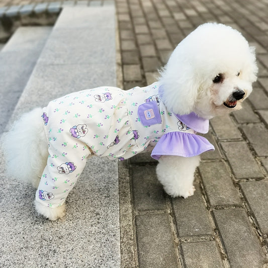 Cute Pet Clothes With Flying Sleeves Floral Dog Indoor Wear Jumpsuit Puppy Soft Clothing