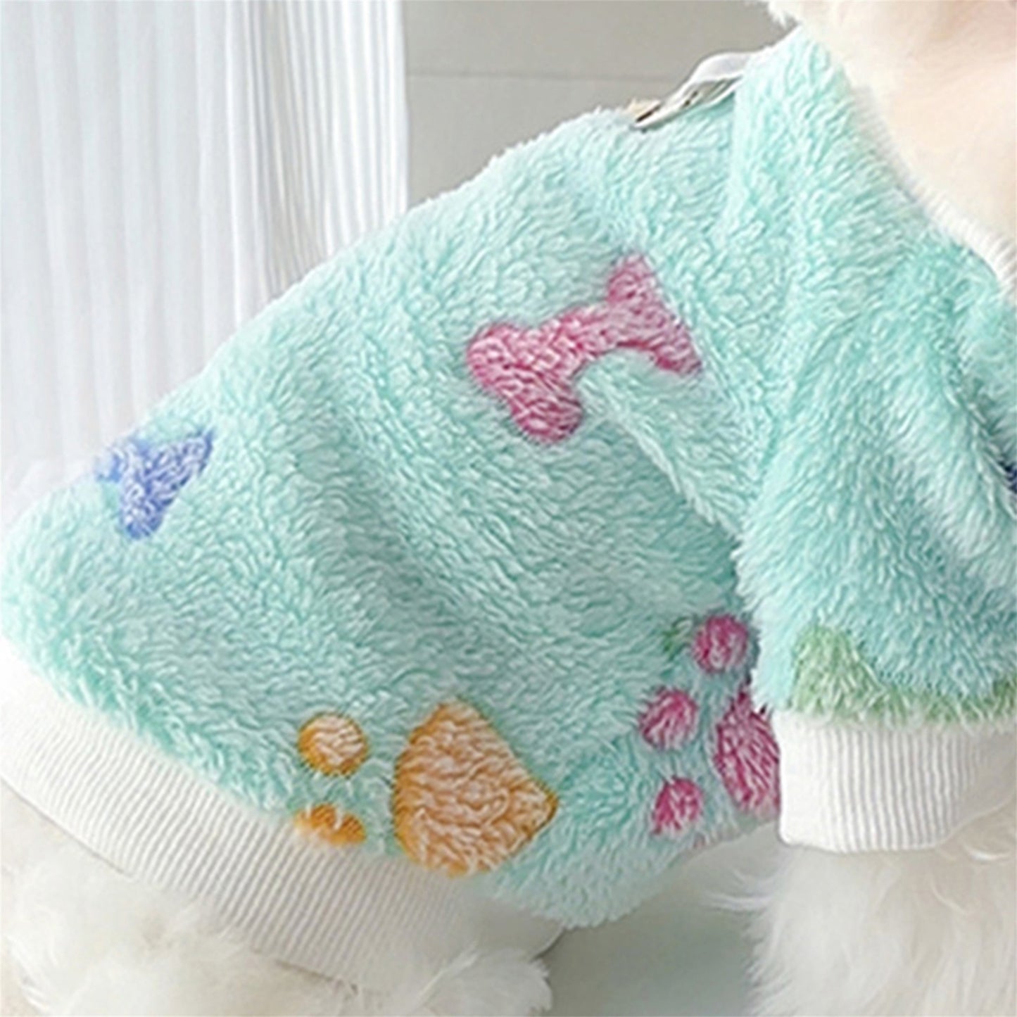 Warm Flannel Dog Sweatshirt with Heart and Paw Pattern, Fuzzy Two-Legged Winter Pet Clothes for Small/Medium Breeds