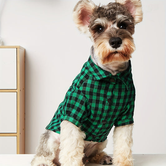 1pc Pet Clothes, Dog Plaid Shirt, Pet Jacket, Puppy Coat, Pet Button Shirt
