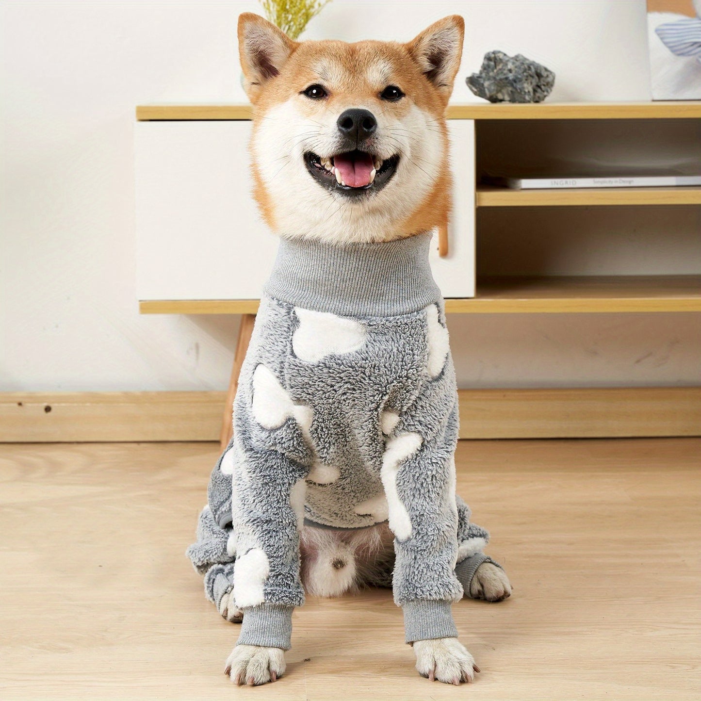 [One-piece Warm Pet Flannel Pajamas] Pet Flannel Pet Pajamas For Medium Large Dogs Soft Winter Warm Dog Hoodie One-piece Warm Pet Clothes Fur Proof Bulldog Clothes S-XXL