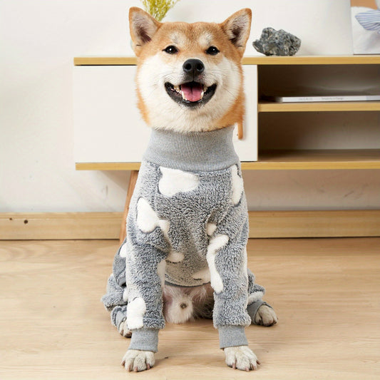 [One-piece Warm Pet Flannel Pajamas] Pet Flannel Pet Pajamas For Medium Large Dogs Soft Winter Warm Dog Hoodie One-piece Warm Pet Clothes Fur Proof Bulldog Clothes S-XXL