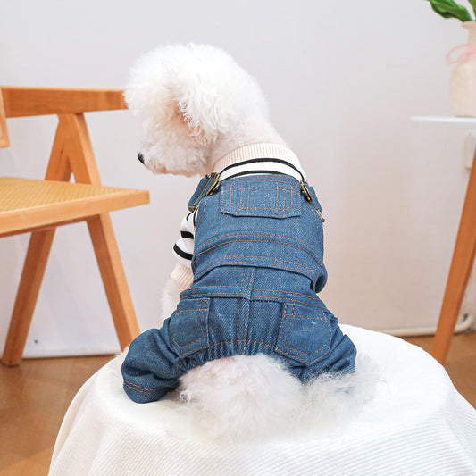 Striped Classic Jeans Pet Clothes Dog Clothes Small Dog Autumn and Winter Warm and Comfortable