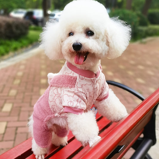 Adorable Plush Dog Onesie - Soft, Cuddly, and Warm Jumpsuit with Bear Pocket for Autumn and Winter - Perfect Pet Clothes for Dogs