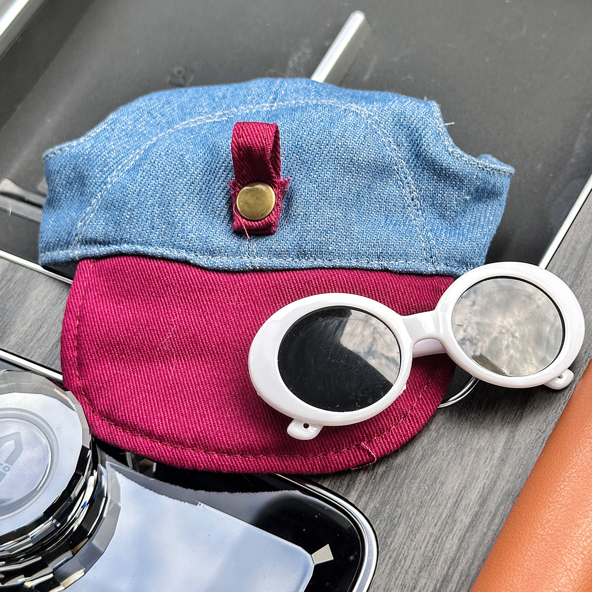 Pet Clothes for Dogs and Cats - Stylish, Comfortable, Easy-to-Wear Snap-On Outfit with Green Hat & White Fashion Glasses for Small Puppies and Kittens, Perfect for Outdoor Adventures, Car Dashboard Accessorie, Car Accessorie