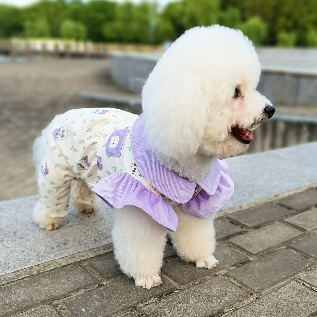 Cute Pet Clothes With Flying Sleeves Floral Dog Indoor Wear Jumpsuit Puppy Soft Clothing
