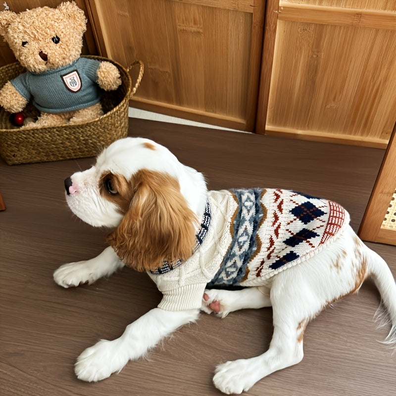Cable Knit Dog Sweater Turtleneck Cold Weather Pullover Classic Knitwear With Fair Isle Pattern Thick Warm Winter Pet Clothes Cozy Turtleneck Sweatshirt Outdoor Outfits For Small Medium Large Dogs Cats