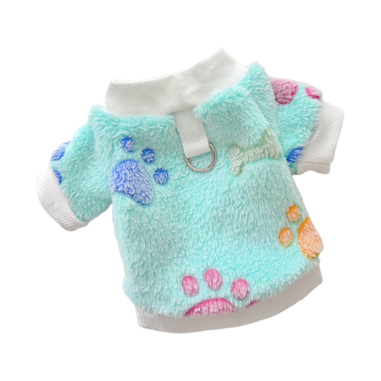Warm Flannel Dog Sweatshirt with Heart and Paw Pattern, Fuzzy Two-Legged Winter Pet Clothes for Small/Medium Breeds