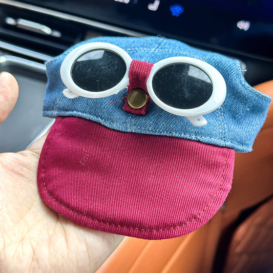 Pet Clothes for Dogs and Cats - Stylish, Comfortable, Easy-to-Wear Snap-On Outfit with Green Hat & White Fashion Glasses for Small Puppies and Kittens, Perfect for Outdoor Adventures, Car Dashboard Accessorie, Car Accessorie