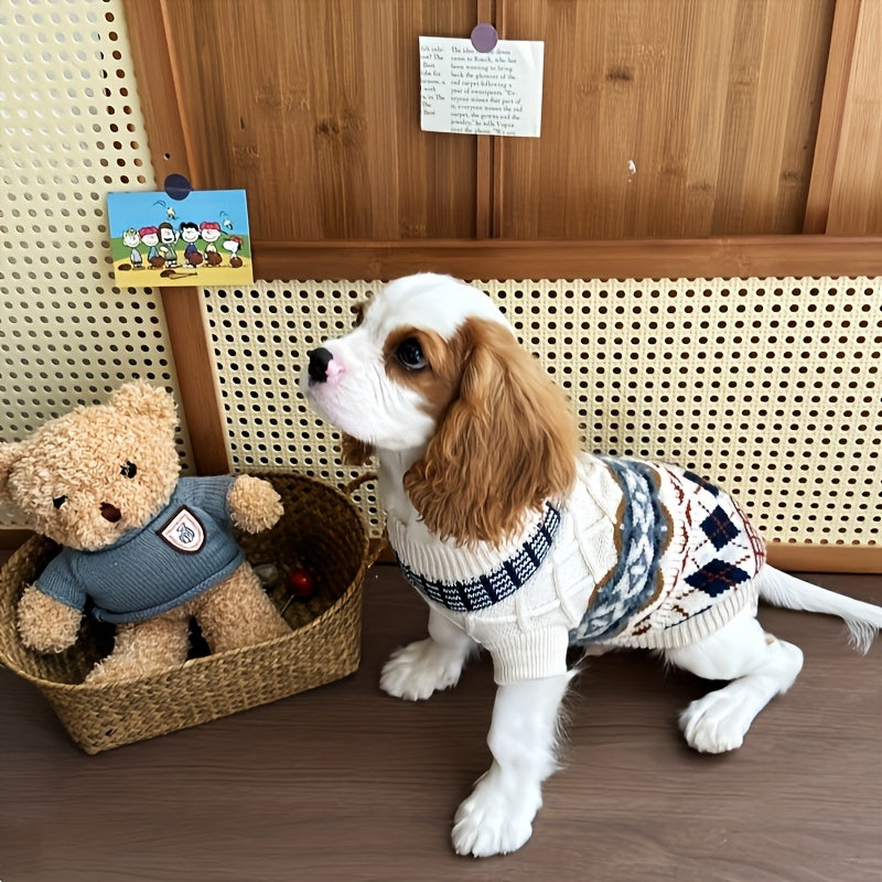 Cable Knit Dog Sweater Turtleneck Cold Weather Pullover Classic Knitwear With Fair Isle Pattern Thick Warm Winter Pet Clothes Cozy Turtleneck Sweatshirt Outdoor Outfits For Small Medium Large Dogs Cats