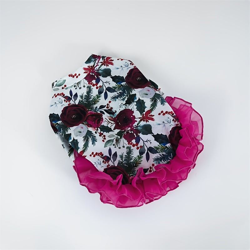 Pet Clothes Dog Floral Printed Short Sleeves Tulle Tutu Dress Small Medium Large Pet Clothes
