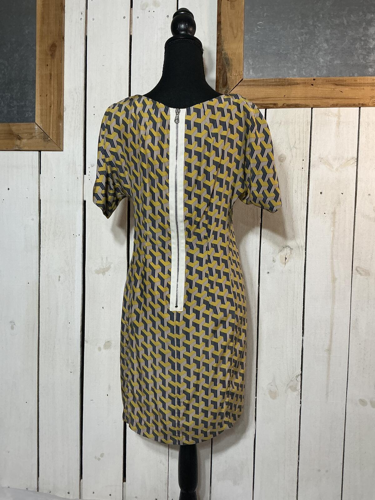 Rag and Bone Geometric Pattern Short Sleeve Dress with Back Zipper